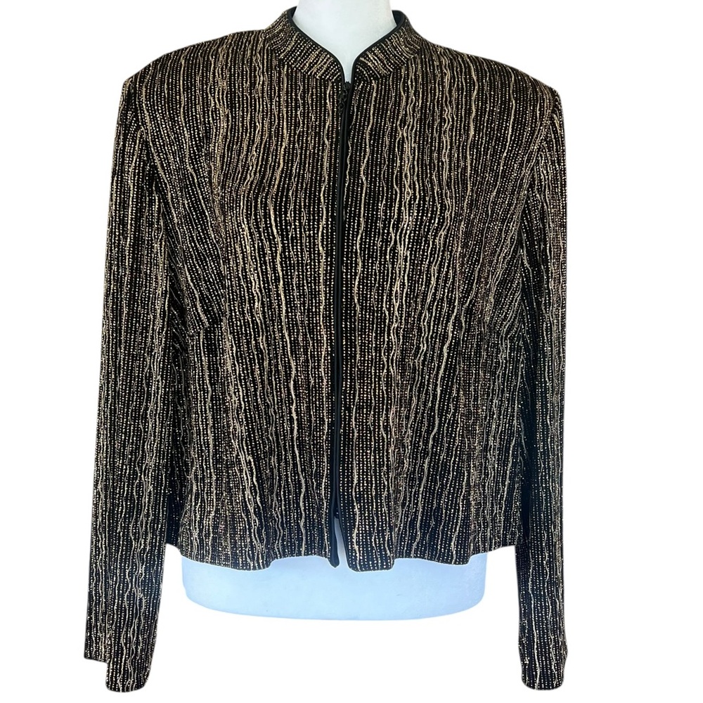 Alex Evenings Petite Black Gold Metallic Blazer Womens 13WP Formal Jacket